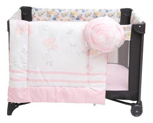 Edredón Cuna Viajera Cary Incluye Cojín Decorativo Y Sabana Color Rosa Diseño de la tela Rosas