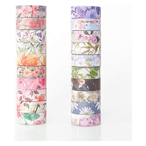 Set De Washi Tape Floral, 20 Rollos De 0.6 Pulgadas, Ci...