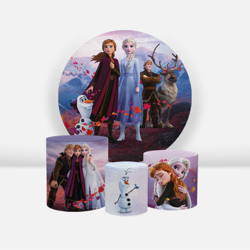 Kit Painel Redondo 1,50 Trio Capas De Cilindro Em Tecid F Cor Frozen Disney