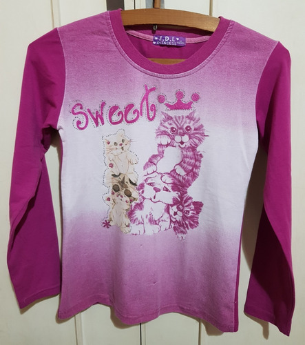 Remera Jdl Princess Talle 12 Color Rosa Diseño Gatos