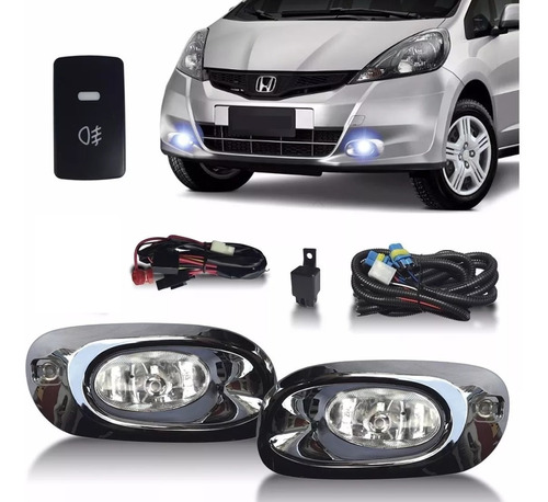 Kit Farol Milha Honda Fit 2012 A 2014 Cromado Botao Original