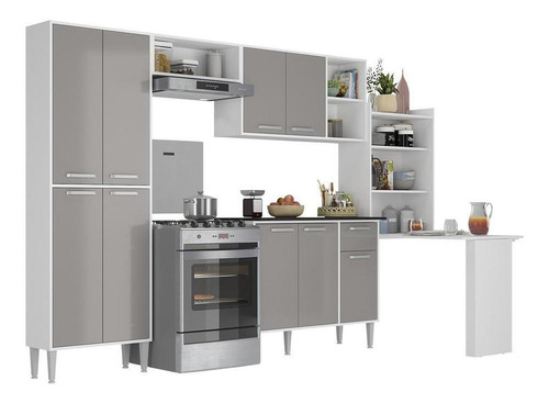 Cozinha C/ Mesa Dobrável Siena Multimóveis Mp2039 Bc/lc Fumê Cor Branco/Lacca Fumê