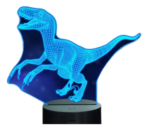 Lámpara Led Ilusión 3d Dino Velociraptor 7 Colores 