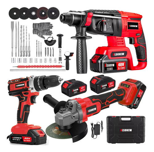 Kit De Rotomartillo Taladro, Amoladora Angular Y Taladro 3pz