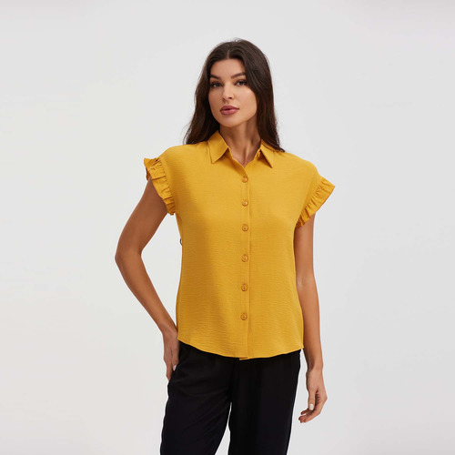 Blusa Mujer Manga Vuelos Mostaza Fashion's Park