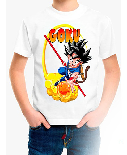 Polera Estampada 100% Algodón Niño Goku Exclusivo Bola Fuego