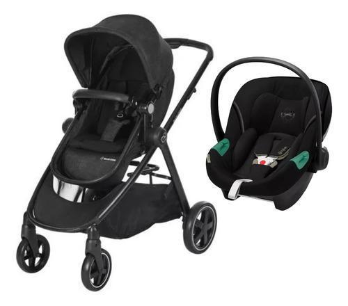 Coche 2 En 1 Zelia Maxi Cosi Con Butaquita Aton S2 Cybex Color Negro Chasis Aton S2 Moon Black