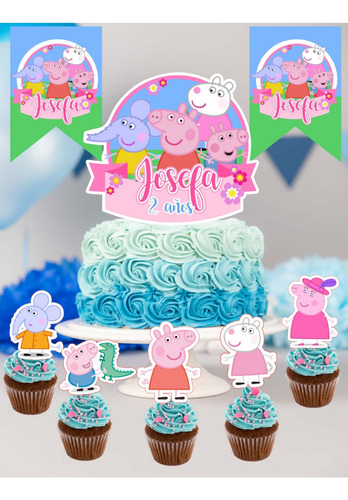 Kit De Fiesta Cerdita Pig Topper Torta Y Cupcakes