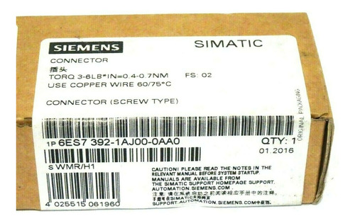 Simatic S7-300, Conector Frontal 20 Polos 6es7392-1aj00-0aa0