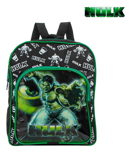 Mochila Escolar Incrível Hulk Heróis Costa Lancheira+estojo Cor Preto