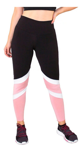 Calça  Preto Com Detalhes Branco E Rosê Legging Fitness