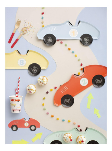 Platos Desechables Cotillón Papel Fiesta Para Niños Carros Amarillos