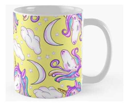 Taza Amarillo De Lindo Unicornio En El Cielo De Patrones Sin