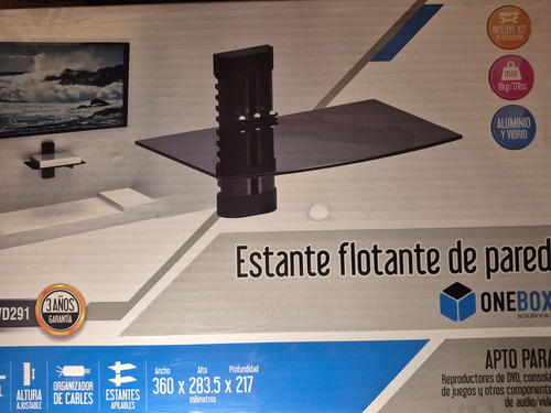 Estante Flotante De Pared Aluminio Vidrio Dvd/deco/play Negro