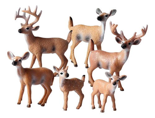 6x Figuras Realistas De Ciervos De Animales, Marrón