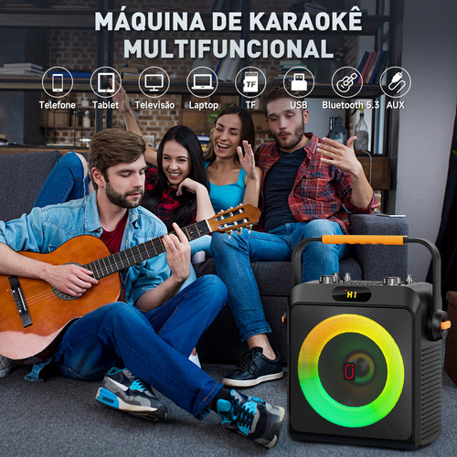 Caixa Som Portátil Bluetooth Con Microfone Amplificada, TWS para Som Estéreo Hi-Fi Luzes RGB para Casa, Festa e Uso Externo
