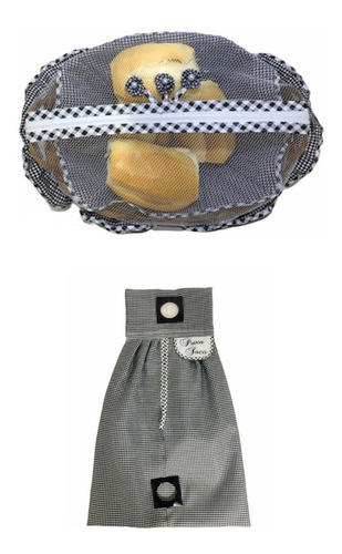 Kit Cesta De Pão C/ Puxa Saco