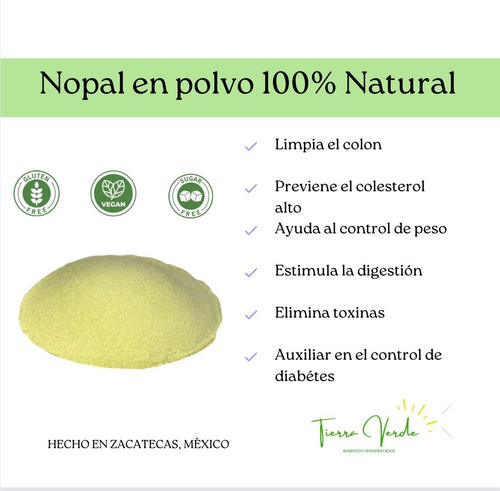 Harina De Nopal 100% Puro, Nopal Deshidratado En Polvo 1 Kg