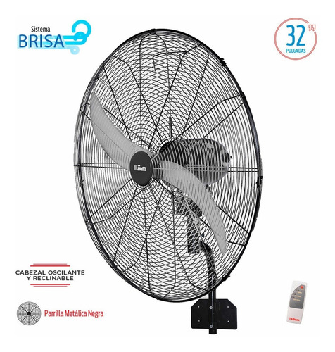 Ventilador de pared Liliana VWIT32 negro con 2 palas color plata de metal, 32" de diámetro 220 V