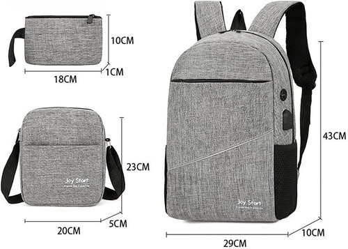 Imagen 6 de 7 de Mochila Set 3 Bolsos Organizadores Entrada Usb Para Laptop ©