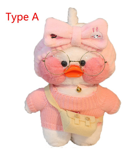 1pc Lalafanfan Café Peluche, Patito Blanco Con Accesorios