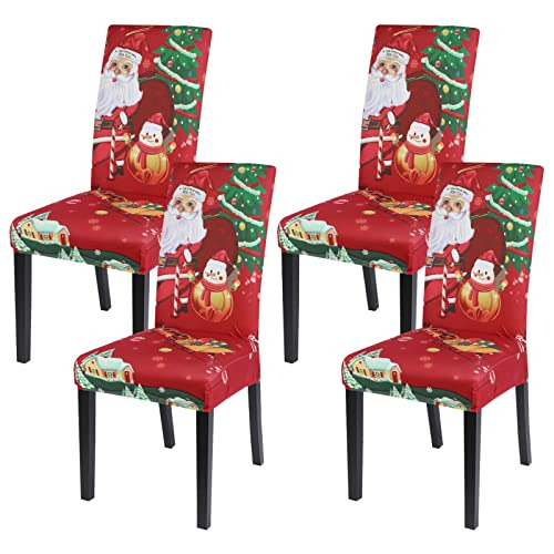 Fundas Navideñas Silla De Comedor, Set De 4, Rojo/verd...