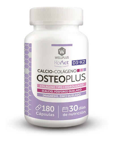 Imagen 1 de 1 de Osteo Plus Wellplus, Sin Gluten, Sin Lactosa, 180 Cápsulas