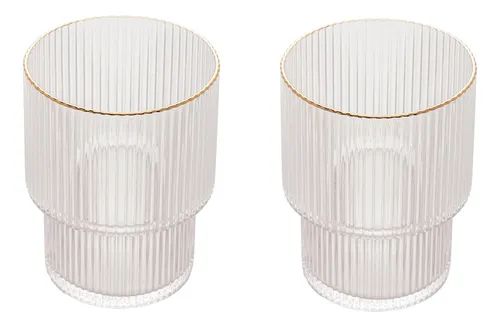 comprar Jogo 2 Copos Baixos Lines Borda Dourada 220 Ml - Cristal