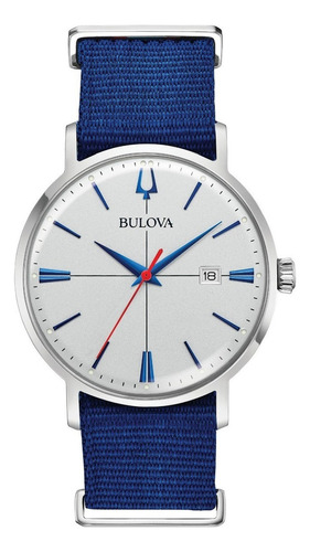 Reloj De Pulsera Bulova Aerojet, Fondo Blanco Color Azul, Bisel Color Plateado