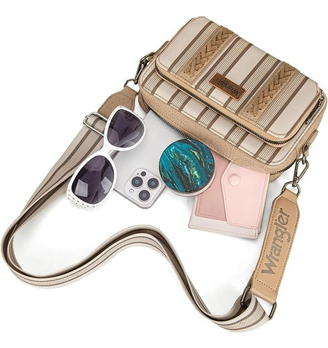 Cartera Deportiva Wrangler Cowgirl D Importada Original Caqui Rayas