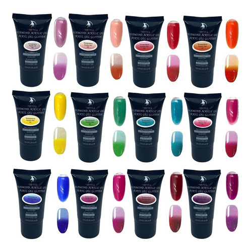 12 Polygel Acrygel Uñas Térmico Temperatura Surtidos 15 Ml