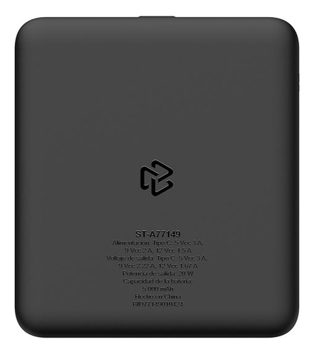 Bateria Portatil Stf Negro 2 Puertos Usb Y Tipo C 20,000 Mah