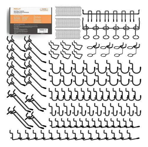 Incly Juego De 176 Ganchos Negros Extra Gruesos Para Tablero