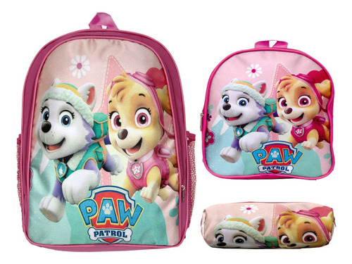 Kit Mochila Infantil Escolar Feminina Patrulha Canina Rosa