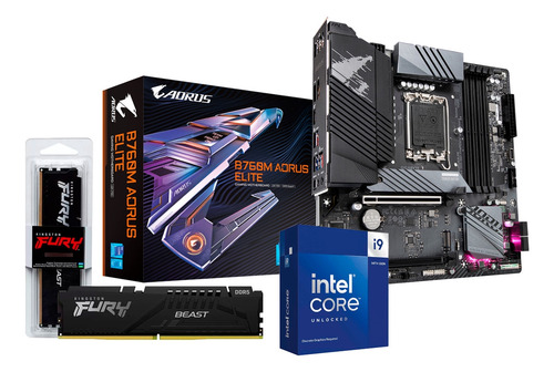Kit Intel 14a G I9 14900kf+ B760m Aorus Elite + 32gb 5600mhz Preto