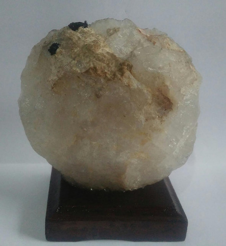Bloco De Quartzo C/cristal De Turmalina Preta Coleção 5014 M Branco E Preto