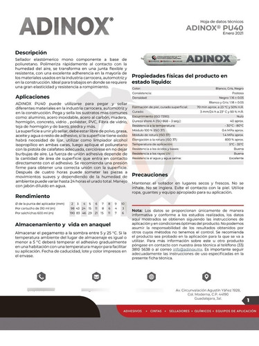 Imagen 5 de 5 de Caja Adinox® Pu-40, Adhesivo Sellador De Poliuretano Blanco