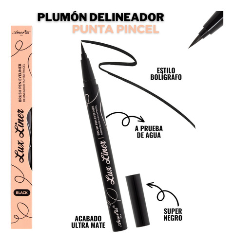 Delineador Ojos Lux Liner Punta Pincel Negro Amor Us Acabado Mate Color Negro Intenso