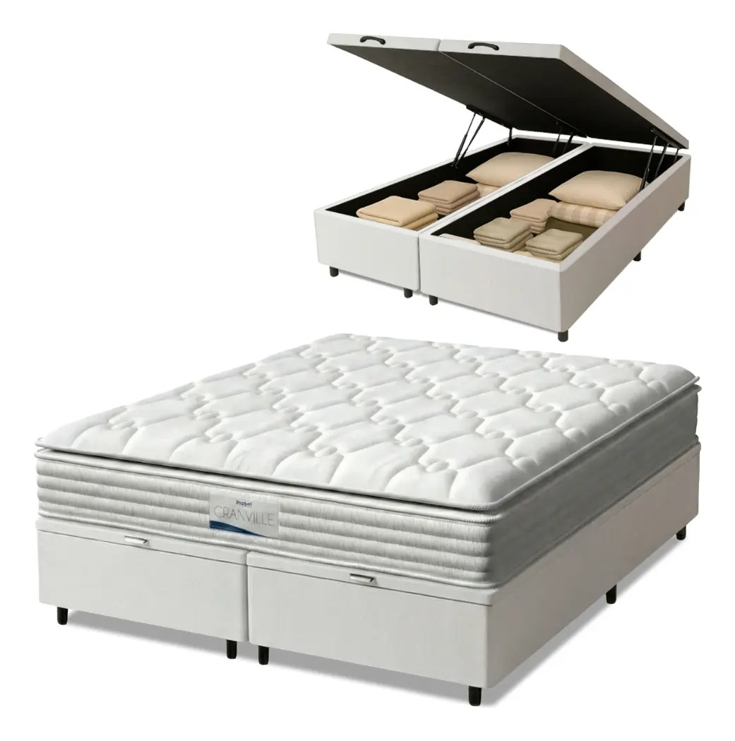Cama Box Baú Casal King Colchão Molas Ensacadas Granville Com Pillow 193x203x69cm Branco