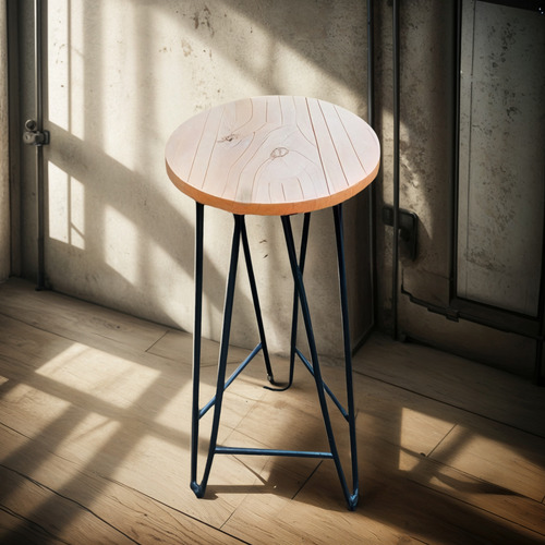 Banqueta/taburete De Hierro Y Madera Sin Respaldo Mate Negro