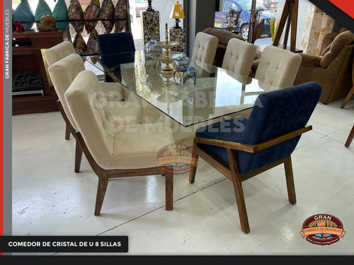 Comedor Roma 8 Sillas Cubierta De Cristal Base U Onix