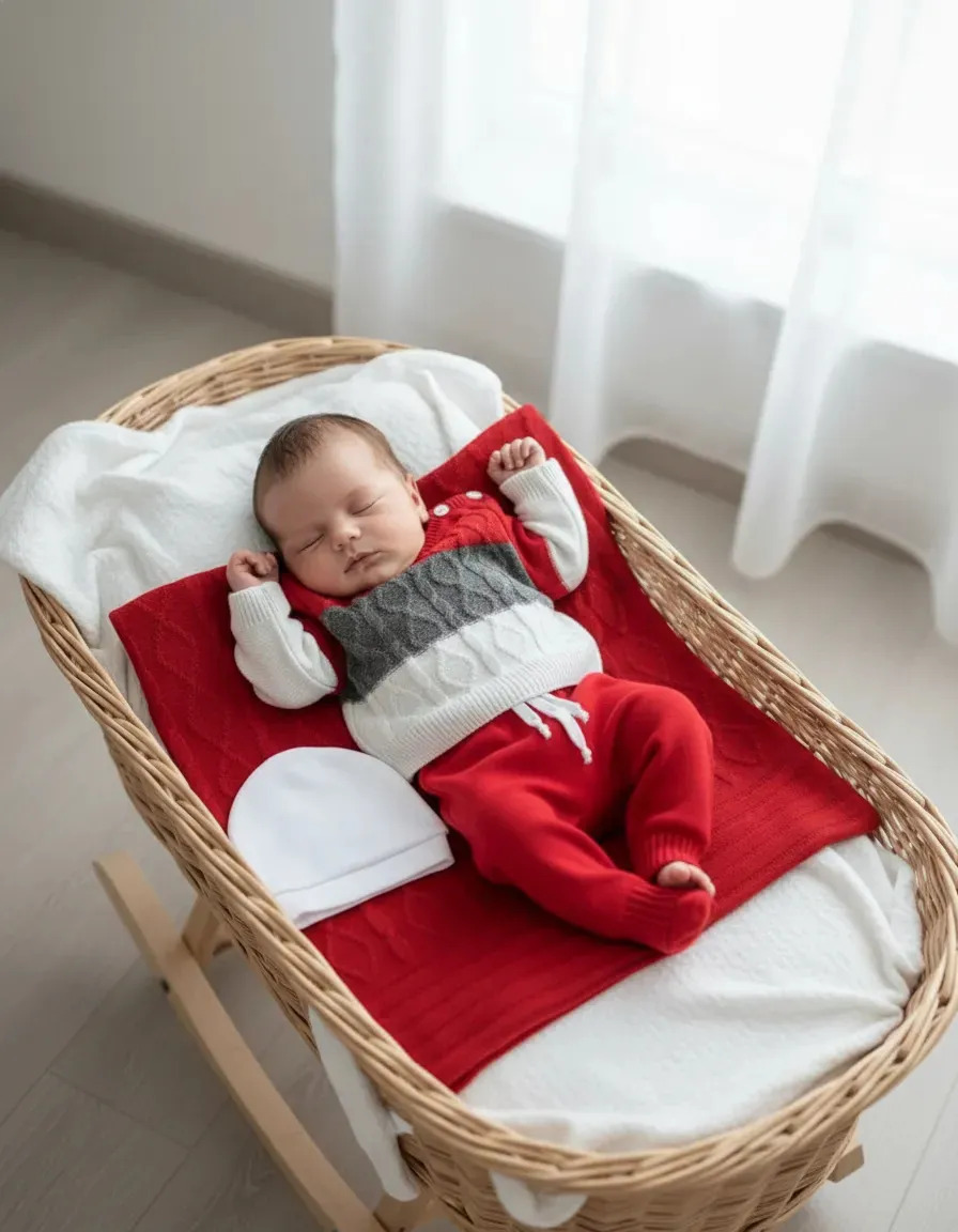 Kit Saida Maternidade Bebê Tricot Menino Masculino Luxo Cor Listrado Vermelho Cinza Branco Tamanho Rn - Recem Nascido - 0 A 1 Mês