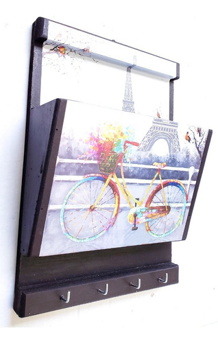 Imagen 3 de 6 de Portallaves Organizador De Madera, Torre Eiffel París Bici