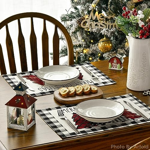 Set De 2 Manteles Individuales De Árboles De Navidad A Cuadr