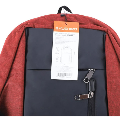 Mochila Con Puerto Usb Negro/rojo Impermeable Kushiro