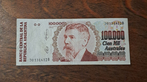Bottero N 2895 Billete 100000 Australes, Ojos Abiertos. (Usado)