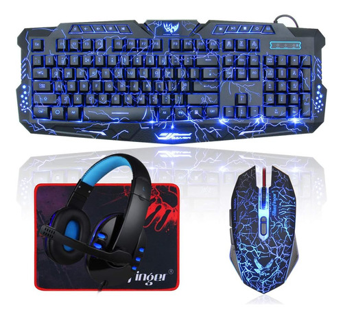 Combo De Teclado Retroiluminado Para Juegos Y Mouse Y Auricu