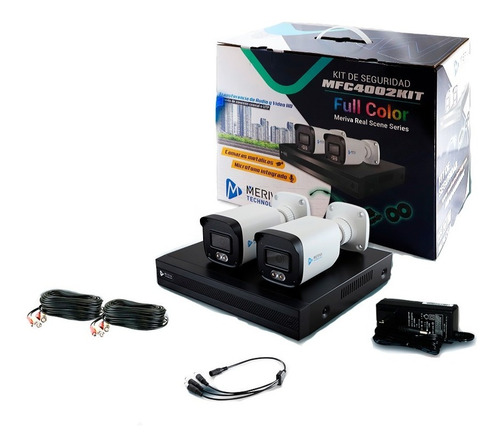Kit 4x2 Meriva Dvr 4 Ch 2 Cámaras Bala 2mp Fullcolor C/micro