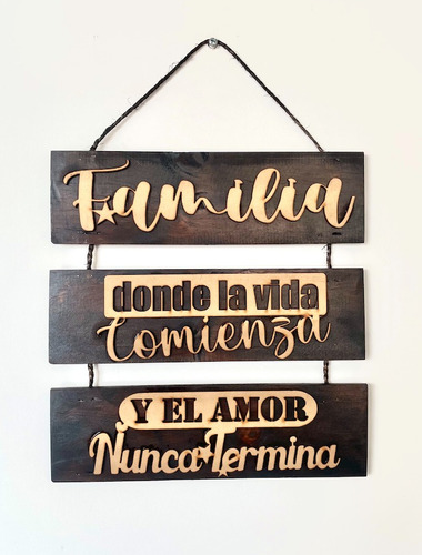 Letrero En Madera Frase Decorativa Familia Hogar 3 Tablillas