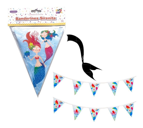 Imagen 5 de 10 de Guirnalda Banderin Cumpleaños Sirenita Decoración Cotillon